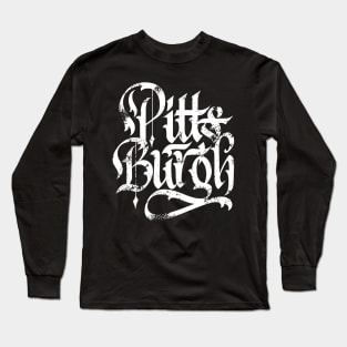 Pittsburgh Map Calligraphy Lettering Fan Art Long Sleeve T-Shirt